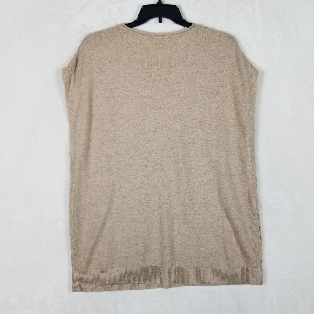 BCBGMAXAZRIA Sweater Vest Women Medium Camel Lambswool Cap Sleeve Pockets
